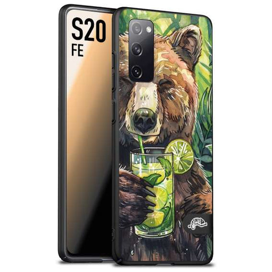 CUSTOMIZZA - Custodia cover nera morbida in tpu compatibile per Samsung S20 FE estate disegnata cocktails animali simpatici orso bear negroni