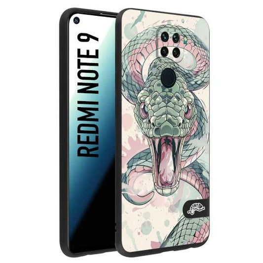CUSTOMIZZA - Custodia cover nera morbida in tpu compatibile per Xiaomi Redmi Note 9 snake pink green serpente tatuaggio tattoo disegnato a mano