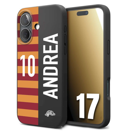 CUSTOMIZZA - Custodia cover nera morbida in tpu compatibile per iPhone 17 personalizzata calcio football nome e numero calciatori giallo rossi