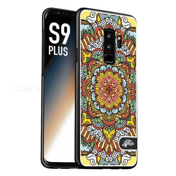 CUSTOMIZZA - Custodia cover nera morbida in tpu compatibile per Samsung S9 PLUS mandala colorato fiore nuvole arancione