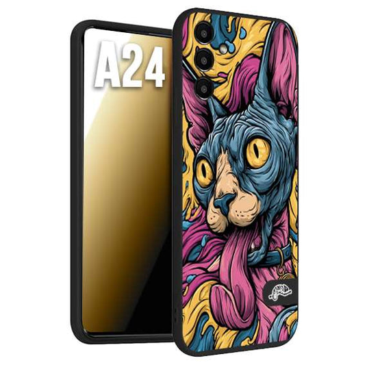 CUSTOMIZZA - Custodia cover nera morbida in tpu compatibile per Samsung A24 Sphynx Colorato Pop Art Psichedelico Gatto Blu Rosa Giallo Artistica Fantasy
