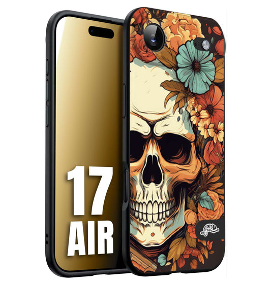 CUSTOMIZZA - Custodia cover nera morbida in tpu compatibile per iPhone 17 AIR teschio skull flowers fiori autunnali arancio celeste tattoo