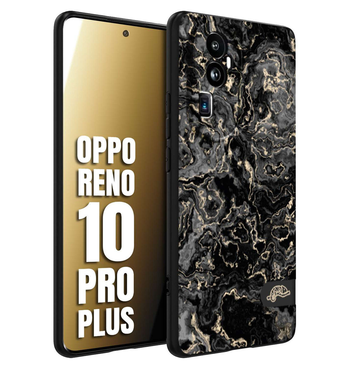 CUSTOMIZZA - Custodia cover nera morbida in tpu compatibile per Oppo Reno 10 PRO PLUS effetto marmo marble nero black venature dorato pietra