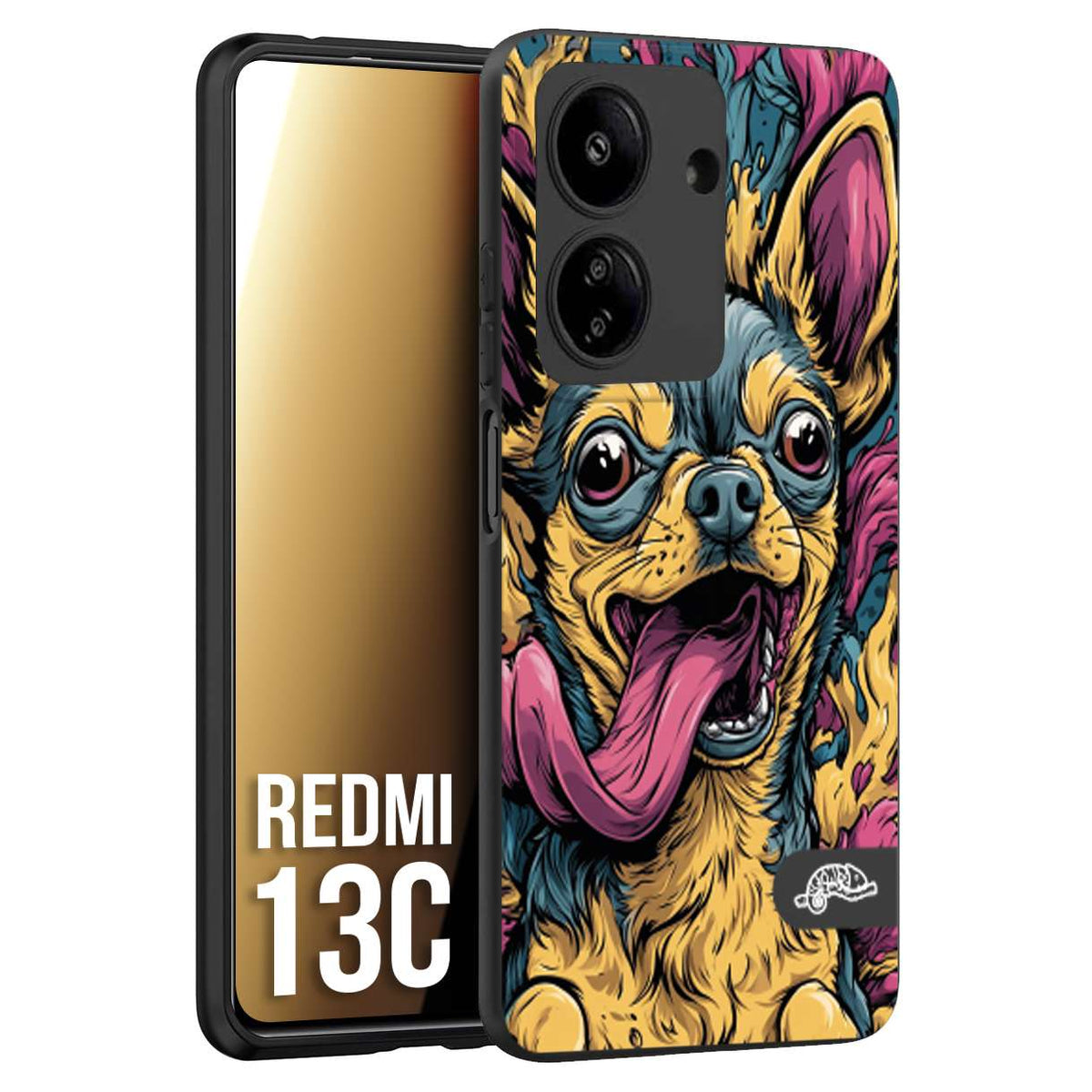 CUSTOMIZZA - Custodia cover nera morbida in tpu compatibile per Xiaomi Redmi 13C Chihuahua illustrazione cane pop art cane street art cartone animato