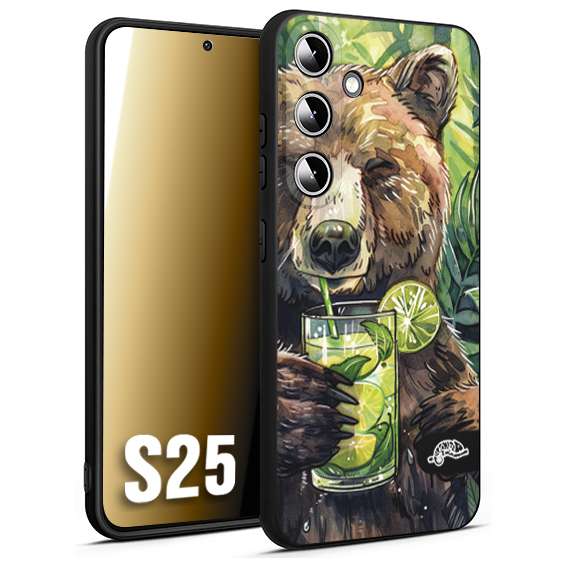 CUSTOMIZZA - Custodia cover nera morbida in tpu compatibile per Samsung S25 fiori estate disegnata cocktails animali simpatici orso bear negroni