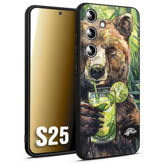 CUSTOMIZZA - Custodia cover nera morbida in tpu compatibile per Samsung S25 fiori estate disegnata cocktails animali simpatici orso bear negroni