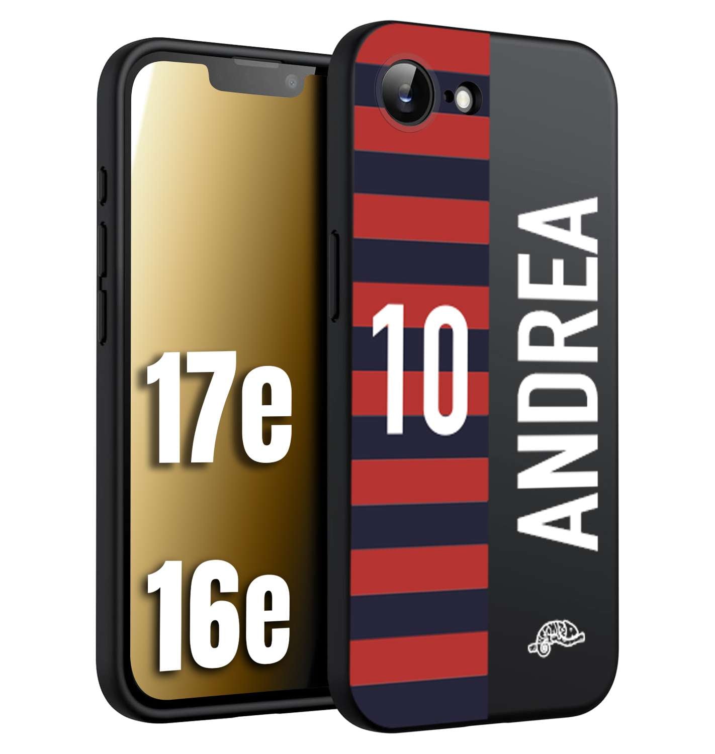 CUSTOMIZZA - Custodia cover nera morbida in tpu compatibile per iPhone 16E - 17E personalizzata calcio football nome e numero calciatori rossoblu