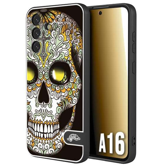 CUSTOMIZZA - Custodia cover nera morbida in tpu compatibile per Samsung A16 teschio messicano Mexican skull bianco verde giallo