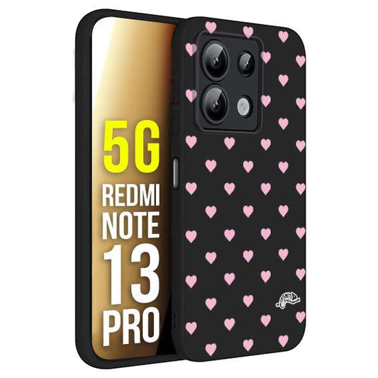 CUSTOMIZZA - Custodia cover nera morbida in tpu compatibile per Xiaomi Redmi Note 13 PRO 5G cuori pois rosa su nero donna pin up vintage