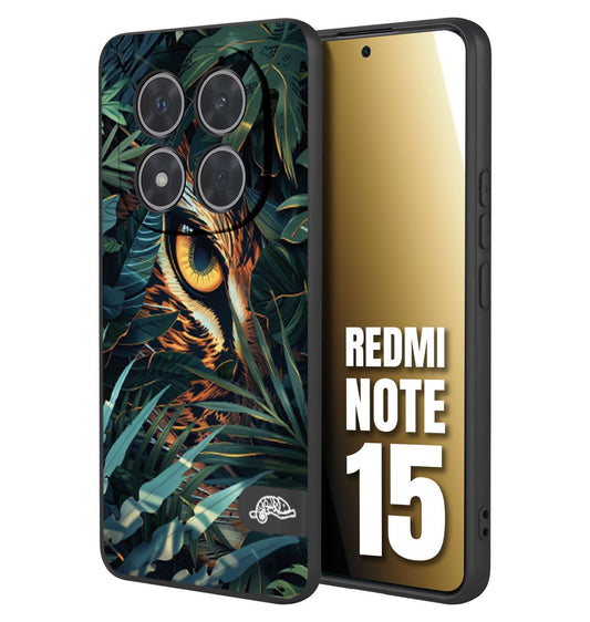 CUSTOMIZZA - Custodia cover nera morbida in tpu compatibile per Xiaomi Redmi Note 15 animali color giungla tropicale occhio di giaguaro felino disegnato