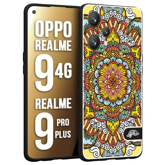 CUSTOMIZZA - Custodia cover nera morbida in tpu compatibile per Oppo Realme 9 4G - 9 PRO PLUS mandala colorato fiore nuvole arancione