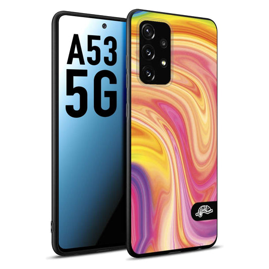 CUSTOMIZZA - Custodia cover nera morbida in tpu compatibile per Samsung A53 5G colorata fantasia vortice marmo onde rosa fucsia gialla