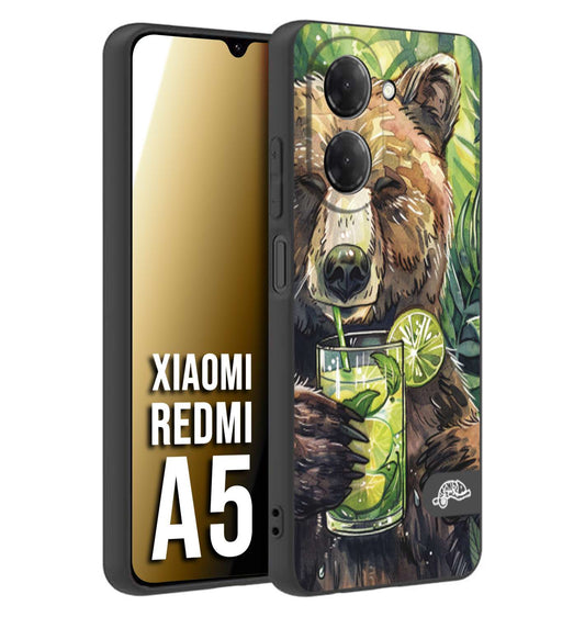 CUSTOMIZZA - Custodia cover nera morbida in tpu compatibile per Xiaomi Redmi A5 fiori estate disegnata cocktails animali simpatici orso bear negroni