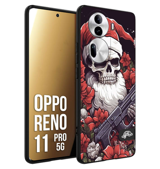 CUSTOMIZZA - Custodia cover nera morbida in tpu compatibile per Oppo Reno 11 PRO 5G teschio natale santa claus fiori tattoo disegnato