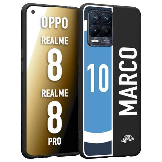 CUSTOMIZZA - Custodia cover nera morbida in tpu compatibile per Realme 8 - 8 PRO personalizzata calcio football nome e numero calciatori biancoazzurri bianco celesti