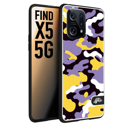 CUSTOMIZZA - Custodia cover nera morbida in tpu compatibile per Oppo Find X5 camouflage mimetico militare viola lilla giallo