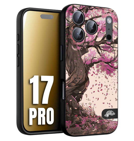 CUSTOMIZZA - Custodia cover nera morbida in tpu compatibile per iPhone 17 PRO giapponese colori morbidi fiori di ciliegio rosa disegnata