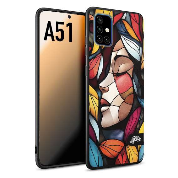 CUSTOMIZZA - Custodia cover nera morbida in tpu compatibile per Samsung A51 Vetrata artistica volto di donna profilo fogliare mosaico di vetro colorato
