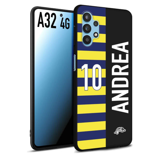 CUSTOMIZZA - Custodia cover nera morbida in tpu compatibile per Samsung A32 4G personalizzata calcio football nome e numero calciatori giallo blu