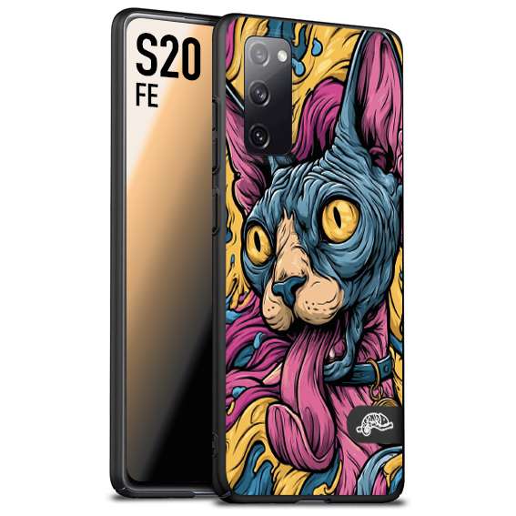 CUSTOMIZZA - Custodia cover nera morbida in tpu compatibile per Samsung S20 FE Sphynx Colorato Pop Art Psichedelico Gatto Blu Rosa Giallo Artistica Fantasy