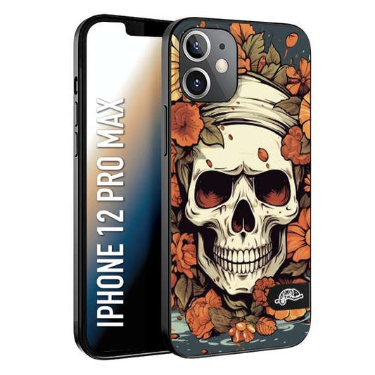 CUSTOMIZZA - Custodia cover nera morbida in tpu compatibile per iPhone 12 PRO MAX teschio skull flowers fiori tattoo disegnato alta definizione
