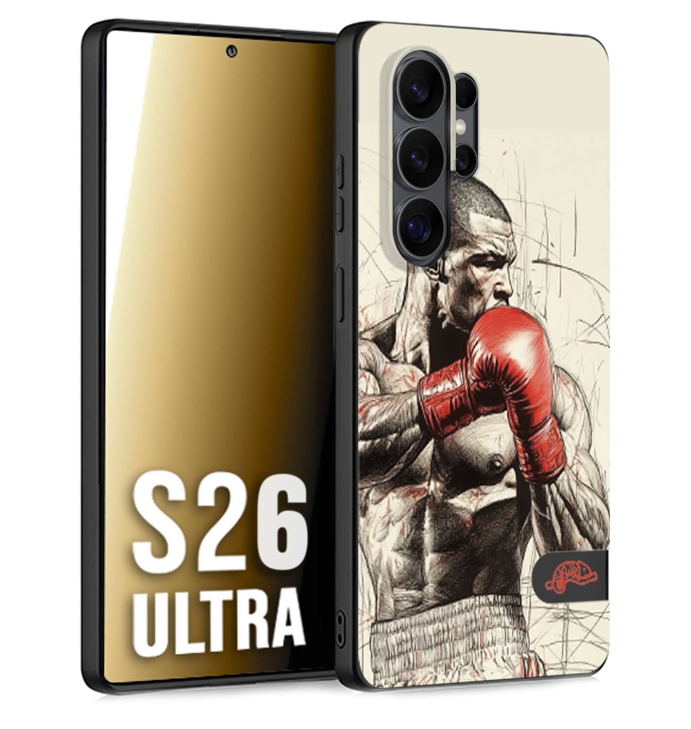 CUSTOMIZZA - Custodia cover nera morbida in tpu compatibile per Samsung S26 ULTRA pugilato pugili disegno tattoo guantoni box sport ring