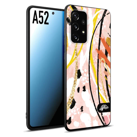 CUSTOMIZZA - Custodia cover nera morbida in tpu compatibile per Samsung A52 fiori astratti donna zebrato leopardato fantasia dorata gialla rosa colorata