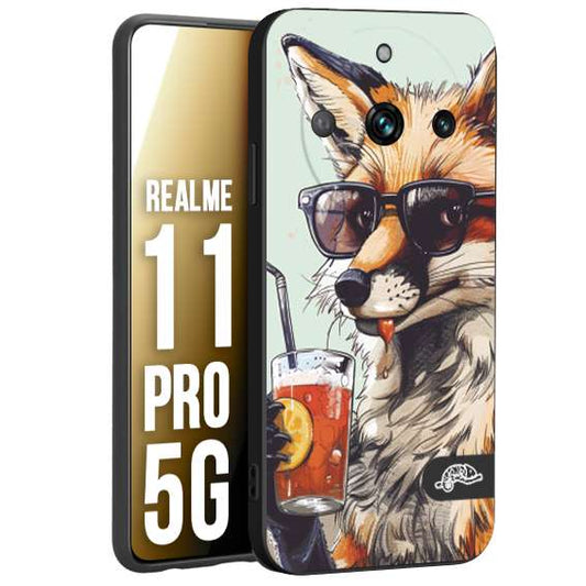 CUSTOMIZZA - Custodia cover nera morbida in tpu compatibile per Realme 11 PRO 5G estate disegnata cocktails animali simpatici fox volpe negroni