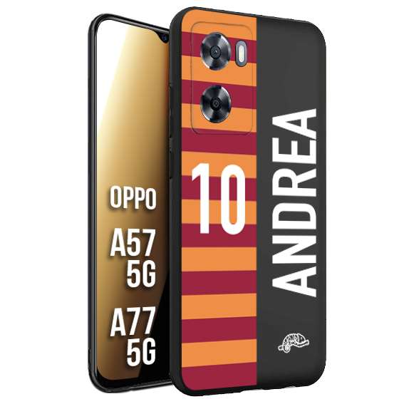 CUSTOMIZZA - Custodia cover nera morbida in tpu compatibile per Oppo A57 5G - A77 5G personalizzata calcio football nome e numero calciatori giallo rossi