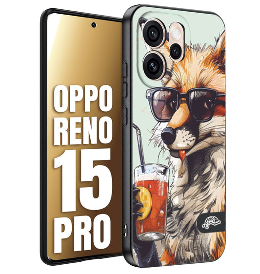 CUSTOMIZZA - Custodia cover nera morbida in tpu compatibile per Oppo Reno 15 PRO estate disegnata cocktails animali simpatici fox volpe negroni
