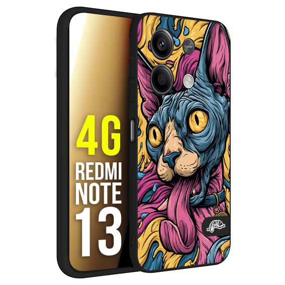 CUSTOMIZZA - Custodia cover nera morbida in tpu compatibile per Xiaomi Redmi Note 13 4G Sphynx Colorato Pop Art Psichedelico Gatto Blu Rosa Giallo Artistica Fantasy