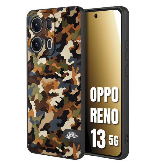CUSTOMIZZA - Custodia cover nera morbida in tpu compatibile per Oppo Reno 13 5G camouflage mimetico militare moderno blu marrone beige