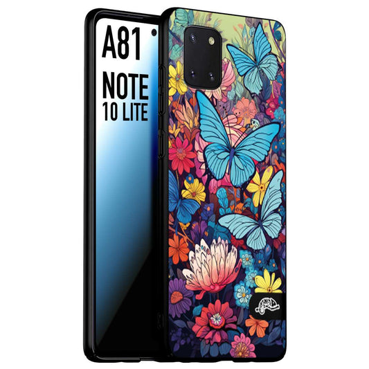 CUSTOMIZZA - Custodia cover nera morbida in tpu compatibile per Samsung S10 farfalle butterfly moderno donna disegnate gialla blu rosa