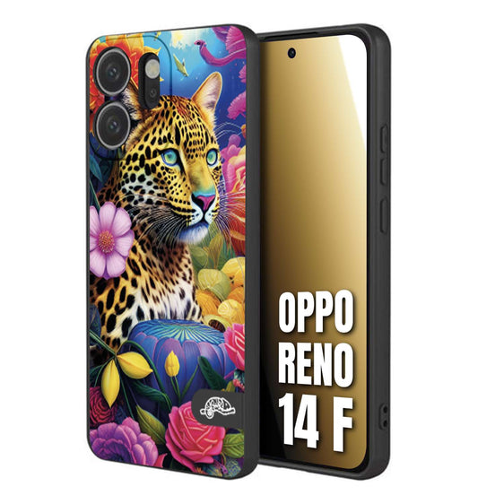 CUSTOMIZZA - Custodia cover nera morbida in tpu compatibile per Oppo Reno 14 F astratti donna flower fantasia leopardo ghepardo animali colorati