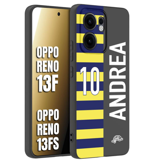 CUSTOMIZZA - Custodia cover nera morbida in tpu compatibile per Oppo Reno 13 F personalizzata calcio football nome e numero calciatori giallo blu