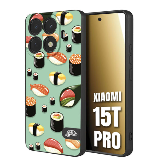 CUSTOMIZZA - Custodia cover nera morbida in tpu compatibile per Xiaomi 15T PRO sushi disegni giapponese nighiri acquamarina verde
