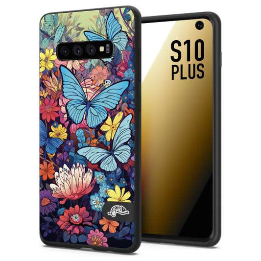 CUSTOMIZZA - Custodia cover nera morbida in tpu compatibile per Samsung S10 PLUS farfalle butterfly moderno donna disegnate gialla blu rosa
