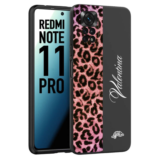 CUSTOMIZZA - Custodia cover nera morbida in tpu compatibile per Xiaomi Redmi Note 11 PRO leopardato rosa fucsia personalizzata nome iniziali