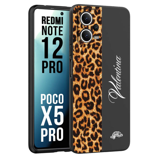 CUSTOMIZZA - Custodia cover nera morbida in tpu compatibile per Xiaomi Redmi Note 12 PRO - POCO X5 PRO custom nome scritta leopardato maculato donna marrone leopard