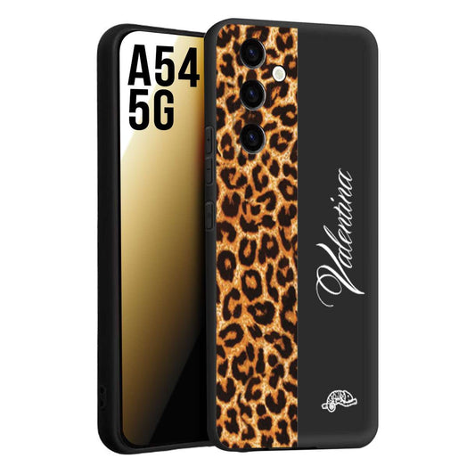 CUSTOMIZZA - Custodia cover nera morbida in tpu compatibile per Samsung A54 5G custom nome scritta leopardato maculato donna marrone leopard