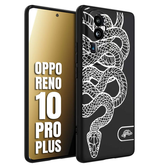 CUSTOMIZZA - Custodia cover nera morbida in tpu compatibile per Oppo Reno 10 PRO PLUS serpente snake bianco a rilievo disegnato tattoo tatuaggio