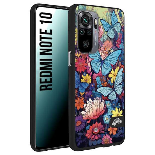 CUSTOMIZZA - Custodia cover nera morbida in tpu compatibile per Xiaomi Redmi Note 10 farfalle butterfly moderno donna disegnate gialla blu rosa
