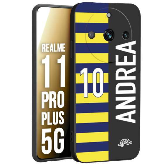 CUSTOMIZZA - Custodia cover nera morbida in tpu compatibile per Oppo Realme 11 PRO PLUS 5G personalizzata calcio football nome e numero calciatori giallo blu