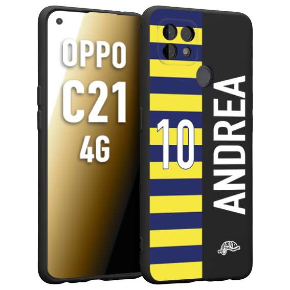 CUSTOMIZZA - Custodia cover nera morbida in tpu compatibile per Oppo Realme C21 4G personalizzata calcio football nome e numero calciatori giallo blu