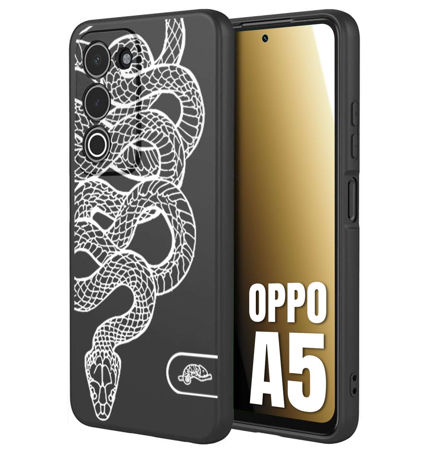 CUSTOMIZZA - Custodia cover nera morbida in tpu compatibile per Oppo A5 serpente snake bianco a rilievo disegnato tattoo tatuaggio