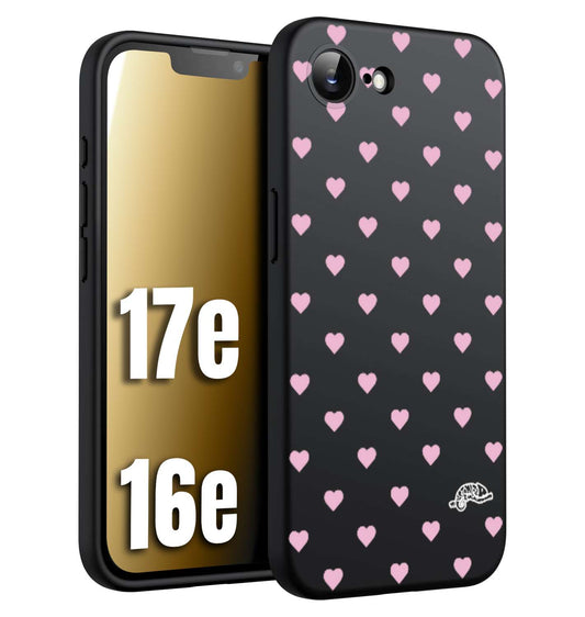 CUSTOMIZZA - Custodia cover nera morbida in tpu compatibile per iPhone 16E - 17E cuori pois rosa su nero donna pin up vintage