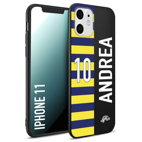 CUSTOMIZZA - Custodia cover nera morbida in tpu compatibile per iPhone 11 personalizzata calcio football nome e numero calciatori giallo blu