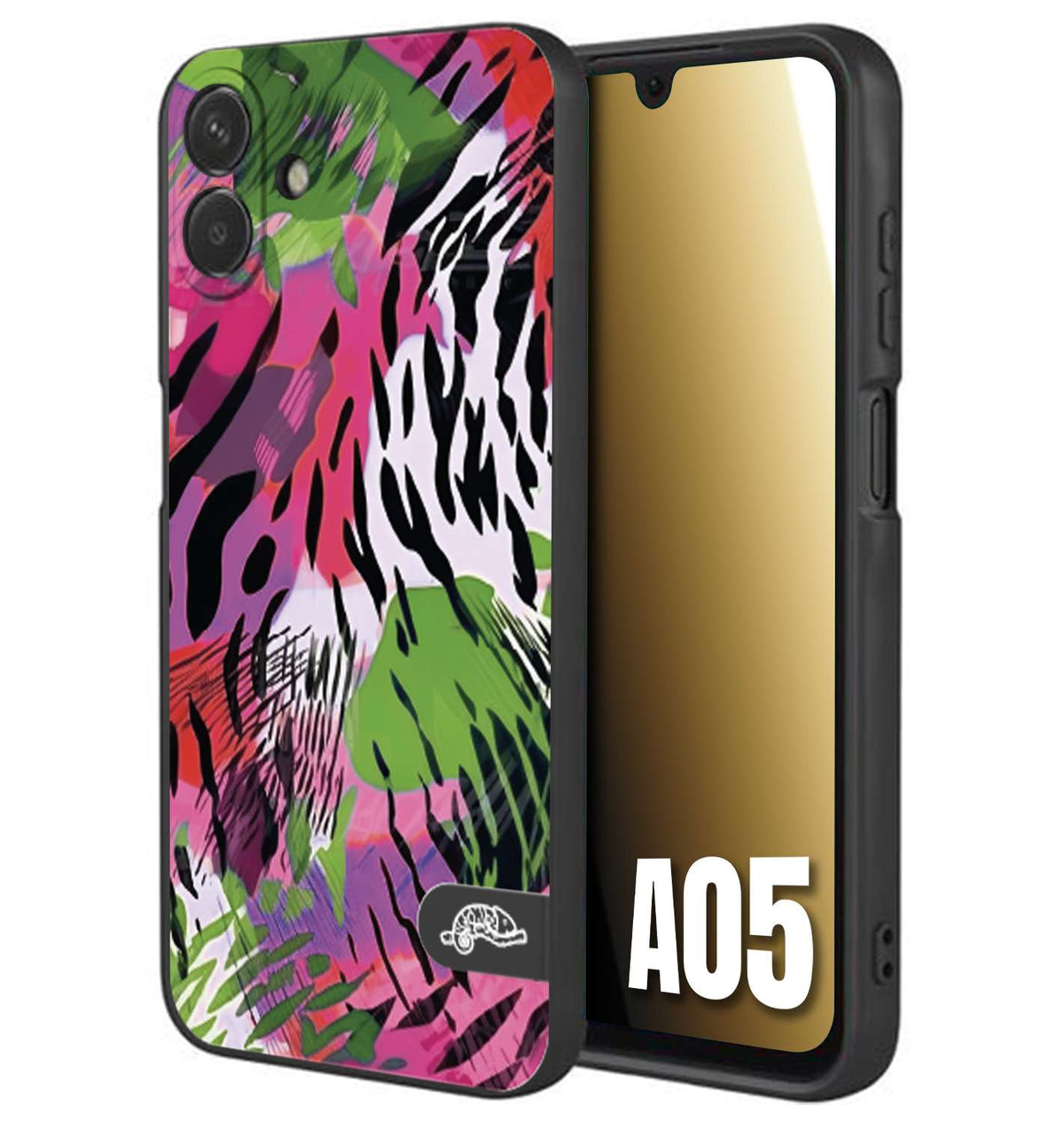 CUSTOMIZZA - Custodia cover nera morbida in tpu compatibile per Samsung A05 leopardato tigrato tiger colorata summer color verde fucsia