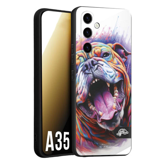 CUSTOMIZZA - Custodia cover nera morbida in tpu compatibile per Samsung A35 5G animali color bulldog cane dog colori vibranti disegnato schizzo