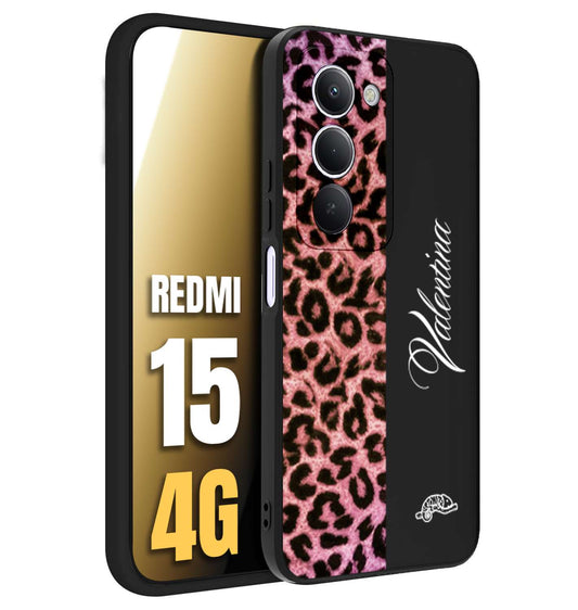 CUSTOMIZZA - Custodia cover nera morbida in tpu compatibile per Xiaomi Redmi 15 4G leopardato rosa fucsia personalizzata nome iniziali